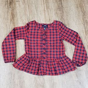 GAP Kids Long Sleeve Plaid Peplum Style Blouse